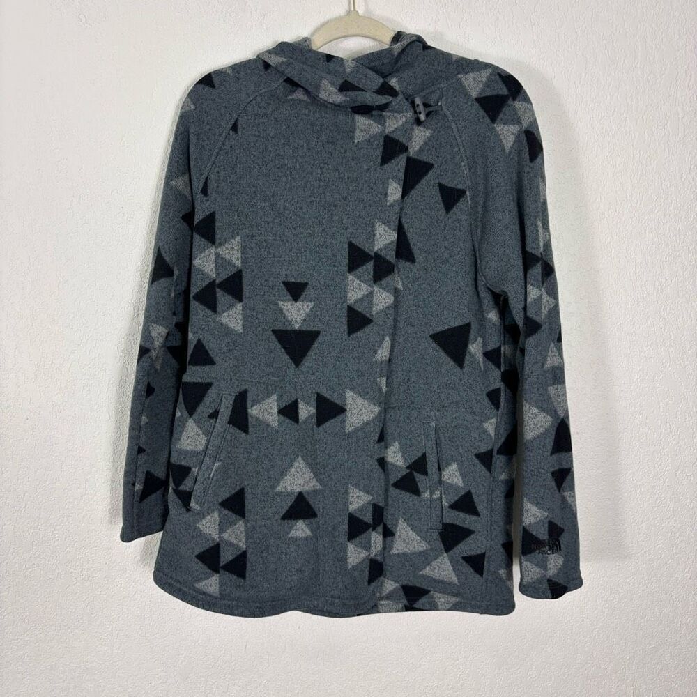 The North Face Grey with Triangle Print Fleece Lined Overlap Hooded Sweatshirt L